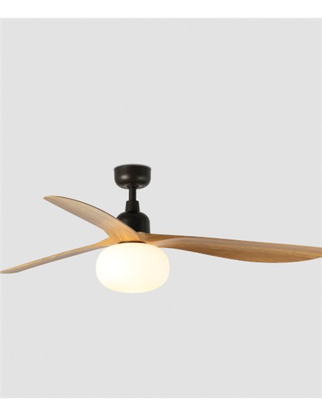 Ventilador de techo con luz Outwood L Smart - Faro - Palas de madera de roble, apto exterior