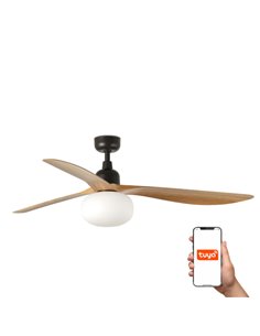 Ventilador de techo con luz Outwood L Smart - Faro - Palas de madera de roble, apto exterior 2