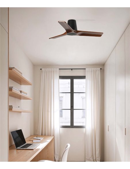 Ventilador de techo sin luz Heywood Tub S - Faro - Palas FSC de nogal, motor DC