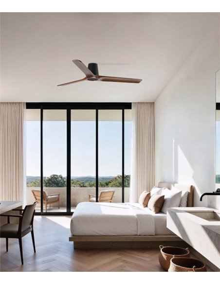 Ventilador de techo sin luz Heywood Tub L - Faro - Ventilador DC con palas FSC de nogal