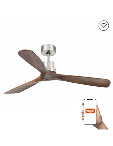 Ventilador de techo Lantau Smart L - Faro - Ventilador DC con palas de madera de nogal
