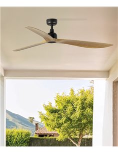 Ventilador de techo Outwood L Smart - Faro - Ventilador sin luz apto para exteriores, madera roble