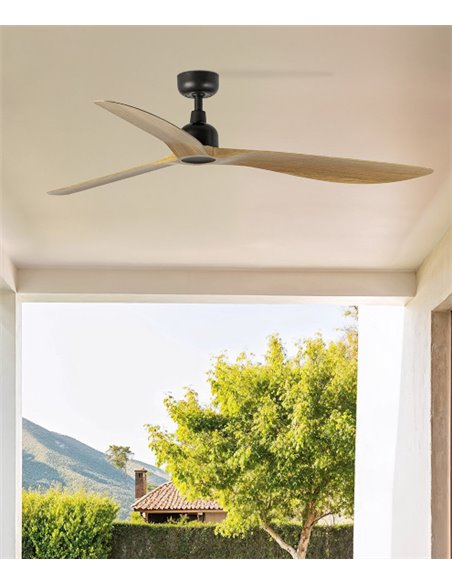 Ventilador de techo Outwood L Smart - Faro - Ventilador sin luz apto para exteriores, madera roble