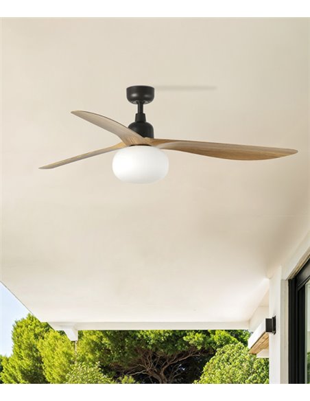 Ventilador de techo con luz Outwood L Smart - Faro - Palas de madera de roble, apto exterior