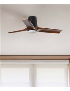 Ventilador de techo con luz Heywood Tub LED S - Faro - Ventilador DC con palas nogal