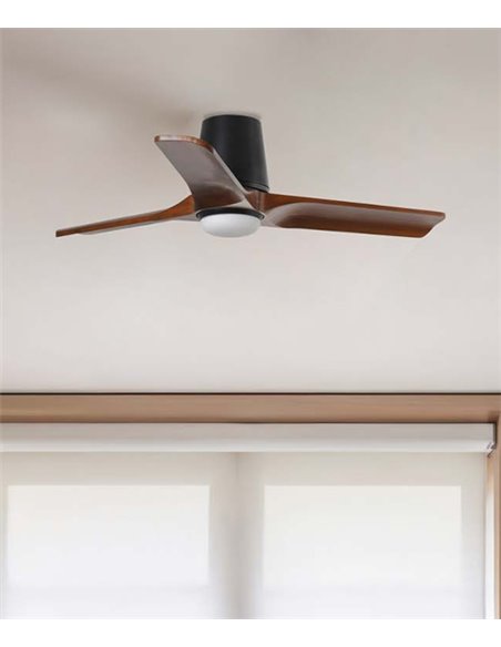 Ventilador de techo con luz Heywood Tub LED S - Faro - Ventilador DC con palas nogal