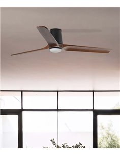 Ventilador de techo con luz Heywood Tub LED L - Faro - Ventilador DC de nogal