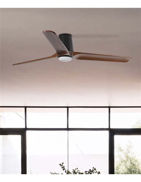 Ventilador de techo con luz Heywood Tub LED L - Faro - Ventilador DC de nogal