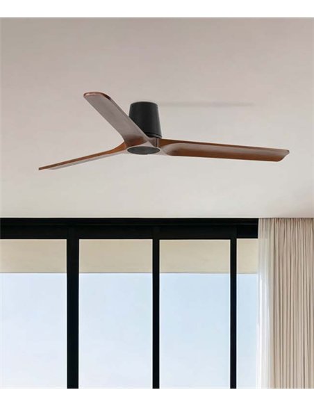 Ventilador de techo sin luz Heywood Tub L - Faro - Ventilador DC con palas FSC de nogal