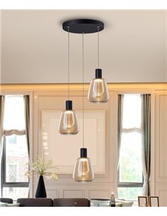 Lámpara colgante Carisa – Schuller – 3 tulipas de cristal ámbar