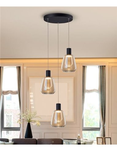 Lámpara colgante Carisa – Schuller – 3 tulipas de cristal ámbar