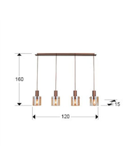 Lámpara colgante Venize - Schuller - Lámpara lineal con 4 pantallas de cristal ámbar