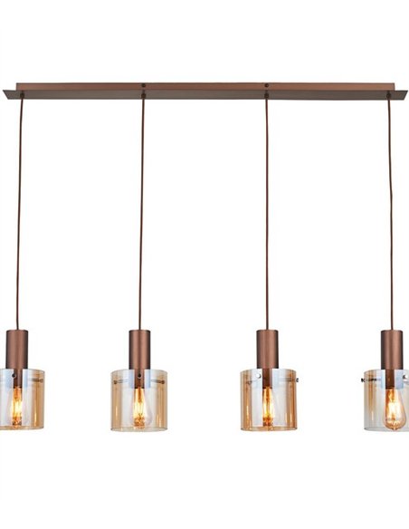Lámpara colgante Venize - Schuller - Lámpara lineal con 4 pantallas de cristal ámbar