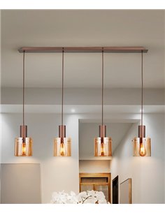 Lámpara colgante Venize - Schuller - Lámpara lineal con 4 pantallas de cristal ámbar