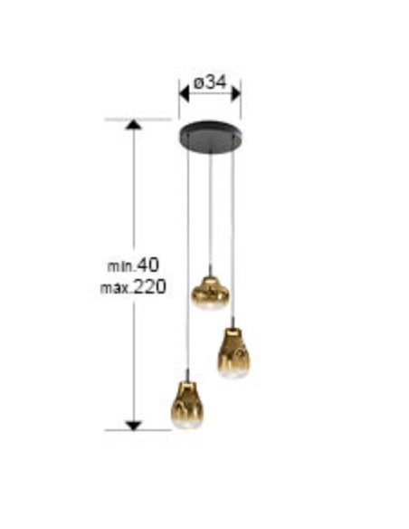 Lámpara colgante Aledis - Schuller  - 3 tulipas de cristal soplado dorado