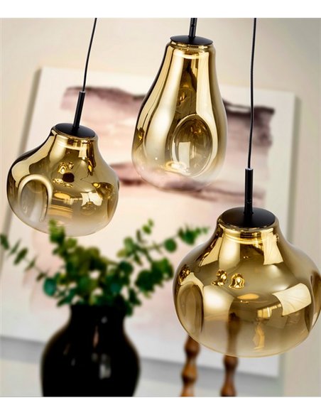 Lámpara colgante Aledis - Schuller  - 3 tulipas de cristal soplado dorado