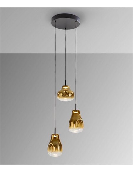 Lámpara colgante Aledis - Schuller  - 3 tulipas de cristal soplado dorado