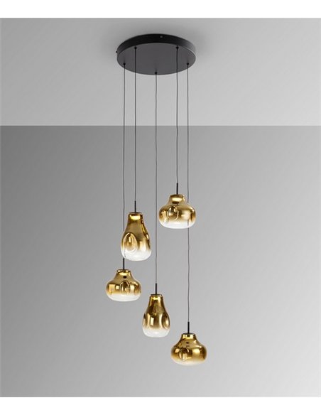 Lámpara colgante Aledis - Schuller - Lámpara de 5 luces de cristal soplado
