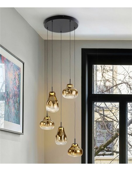 Lámpara colgante Aledis - Schuller - Lámpara de 5 luces de cristal soplado