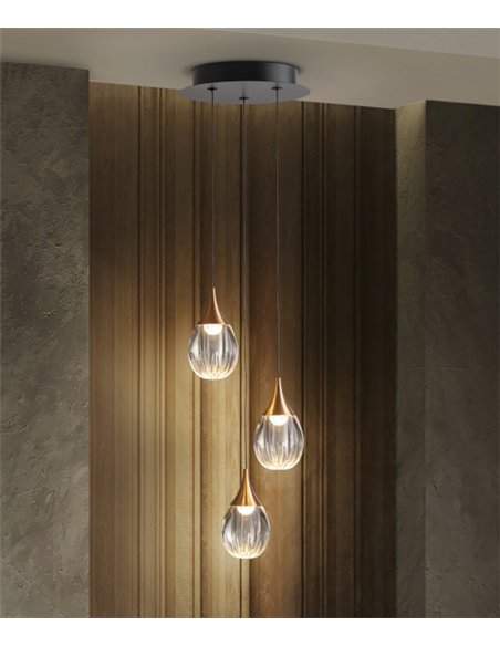 Lámpara colgante Corina - Schuller - 3 luces de acrílico, acabado dorado