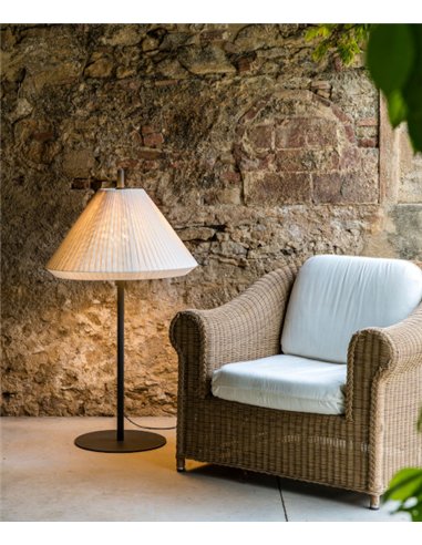 Lámpara de pie de exterior Saigon – Faro – Pantalla de textiline blanco/marrón, 100-200 cm  Lámpara de pie de exterior Saigon – Faro – Pantalla de textiline blanco/marrón, 100-200 cm