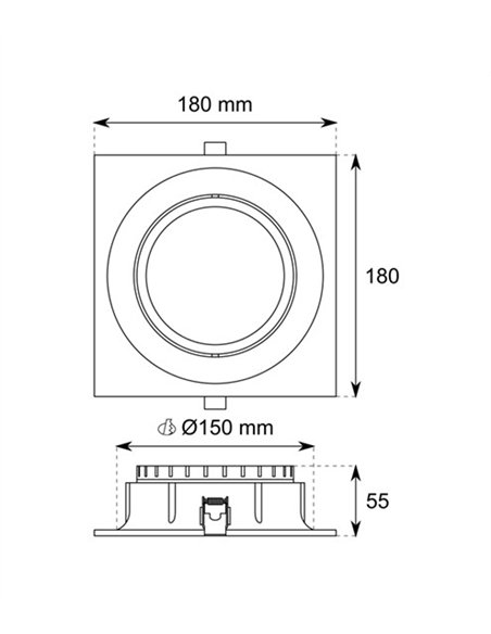 Downlight empotrable 3034 - Conalux - Foco de techo cuadrado, basculante