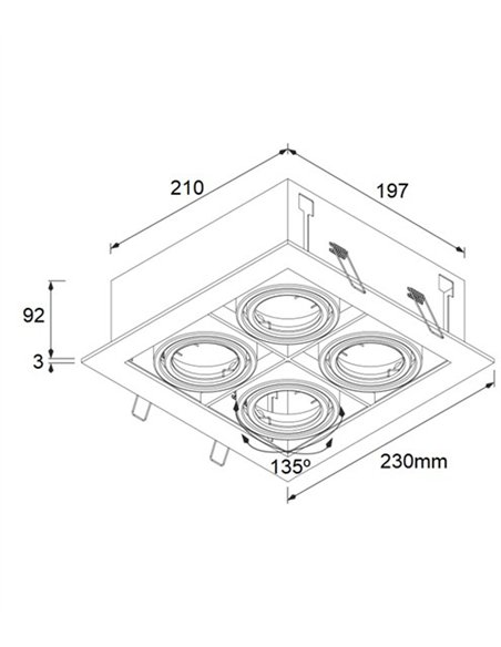 Lámpara de techo empotrable - Conalux - Lámpara cuadrada con 4 focos orientables Lámpara de techo empotrable - Conalux - Lámpara cuadrada con 4 focos orientables