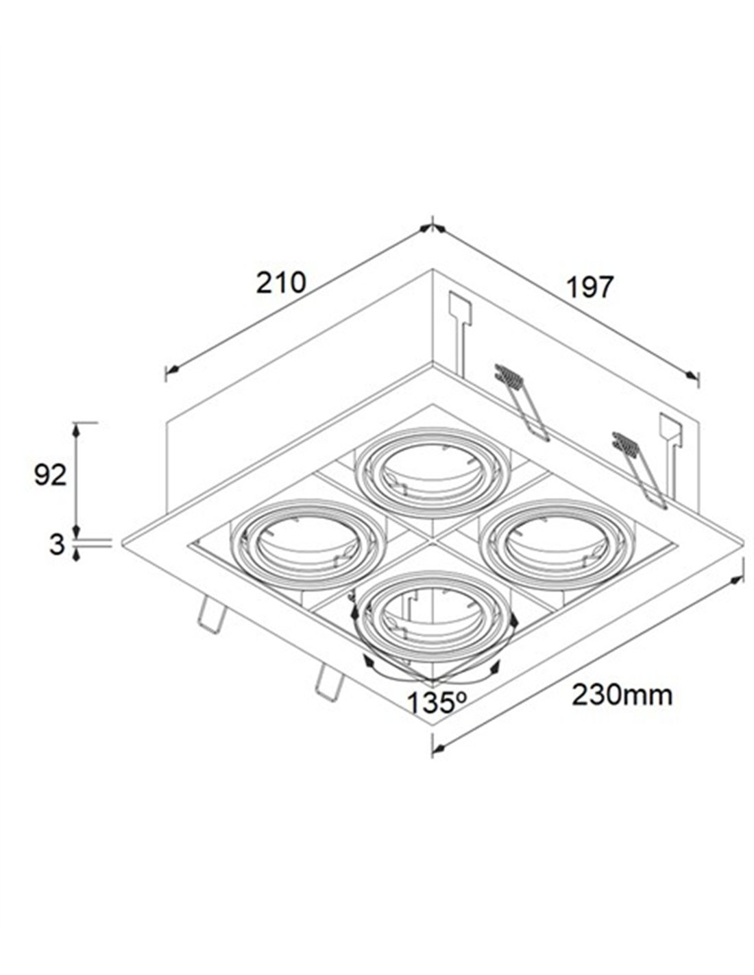 Lámpara de techo empotrable - Conalux - Lámpara cuadrada con 4 focos orientables Lámpara de techo empotrable - Conalux - Lámpara cuadrada con 4 focos orientables