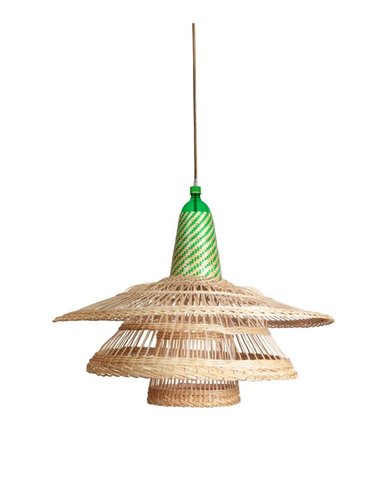Lámpara colgante Chimbarongo Single Triple - PET Lamp - Lámpara artesanal con 3 pantallas de fibras naturales