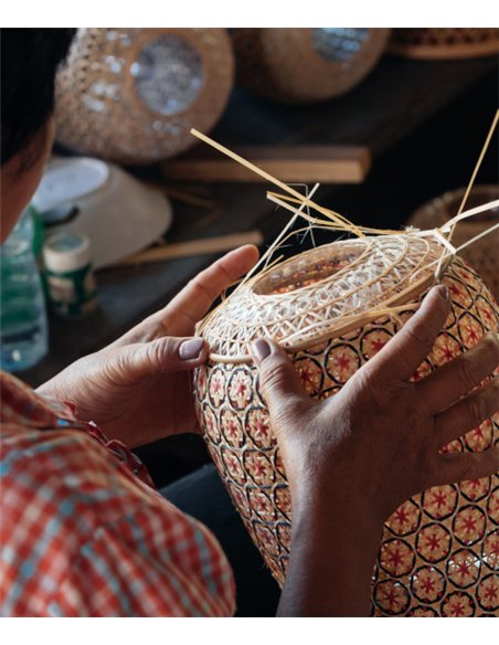 Lámpara colgante Pikul Single L - PET Lamp - Pantalla grande de fibras recicladas, diseño artesanal