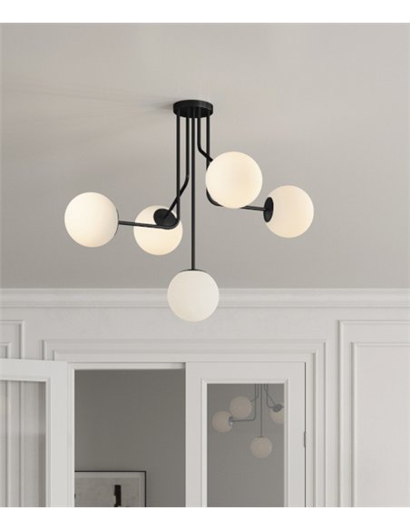 Lámpara colgante Parma - ACB - Lámpara de techo estilo vintage, 5 luces bola, metal oro viejo