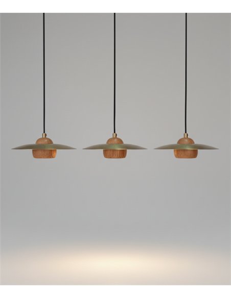 Lámpara colgante Txapela - Pedret Lighting - Lámpara de roble y latón satinado 