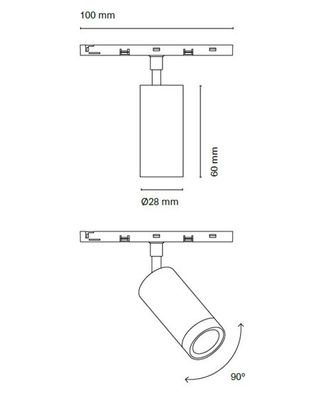 Foco de carril 48V Mini Zoom - Nexia - Foco orientable negro