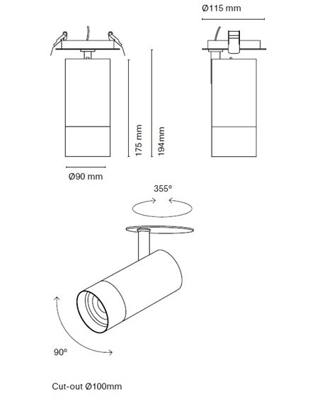 Proyector de techo empotrable Owwl - Nexia - Foco orientable con zoom ajustable 20º-60º