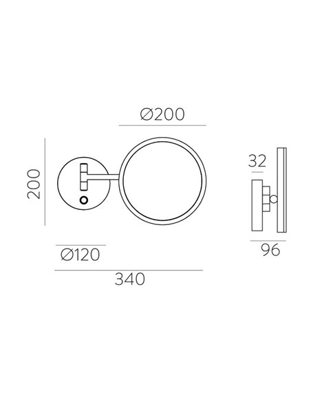 Aplique de pared Boan - ACB - Espejo de aumento con luz para maquillarse