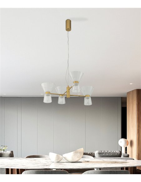 Lámpara colgante New York - Mantra - Lámpara tipo araña con 4 tulipas de vidrio transparente