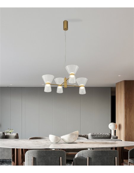 Lámpara colgante New York - Mantra - Lámpara tipo araña con 4 tulipas de vidrio transparente