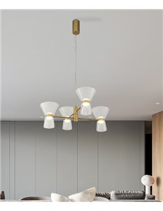 Lámpara colgante New York - Mantra - Lámpara tipo araña con 4 tulipas de vidrio transparente