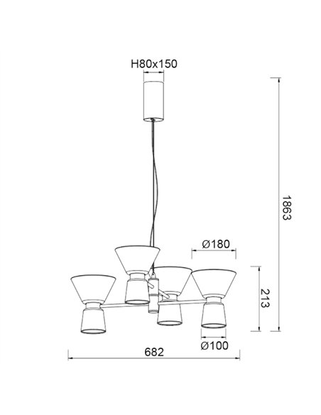 Lámpara colgante New York - Mantra - Lámpara tipo araña con 4 tulipas de vidrio transparente