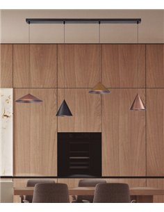 Lámpara colgante Cono - Mantra - Lámpara lineal con 4 pantallas cónicas