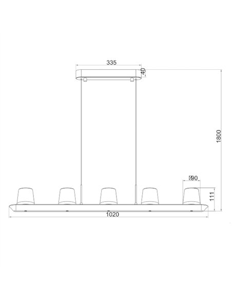 Lámpara colgante Alabastro - Mantra - Lámpara lineal de 5 luces con pantallas de cristal  (luz directa e indirecta)
