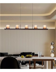 Lámpara colgante Alabastro - Mantra - Lámpara lineal de 5 luces con pantallas de cristal  (luz directa e indirecta)