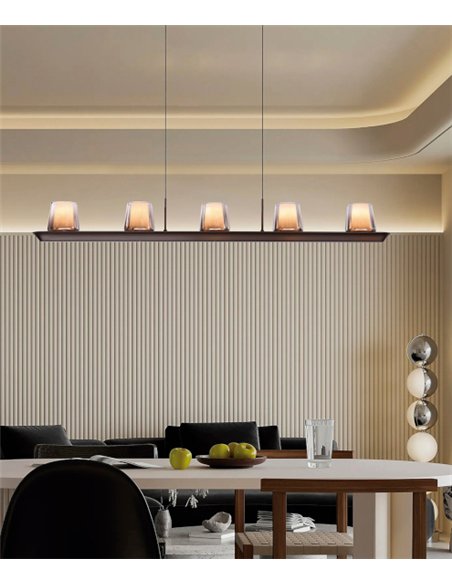 Lámpara colgante Alabastro - Mantra - Lámpara lineal de 5 luces con pantallas de cristal  (luz directa e indirecta)