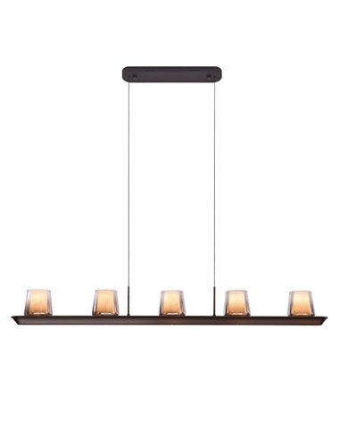 Lámpara colgante Alabastro - Mantra - Lámpara lineal de 5 luces con pantallas de cristal  (luz directa e indirecta)