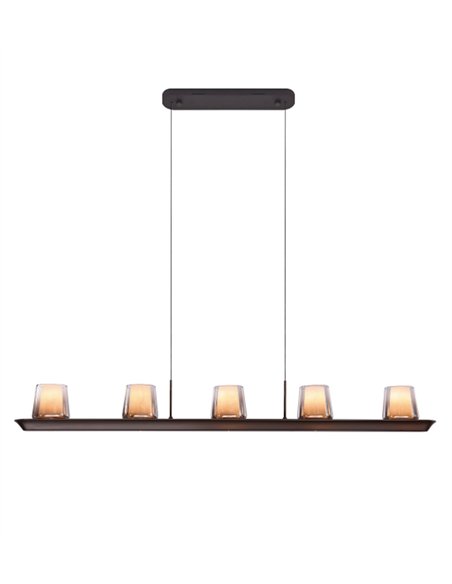 Lámpara colgante Alabastro - Mantra - Lámpara lineal de 5 luces con pantallas de cristal  (luz directa e indirecta)