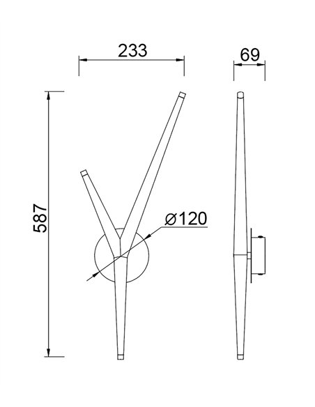 Aplique de pared Arrecife - Mantra - Lámpara LED con 3 luces, diseño en Y
