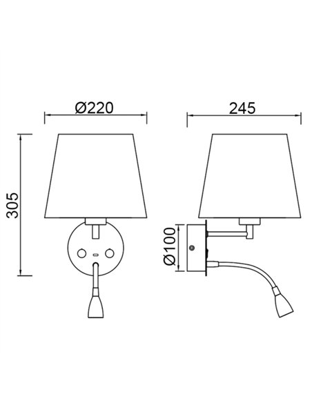 Aplique de pared Caïcos - Mantra - Lámpara con pantalla textil y lector LED