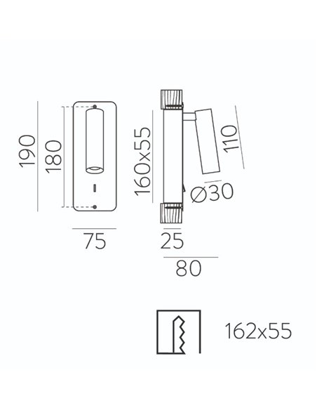 rev-Aplique de pared empotrable Aron - ACB - Lámpara de lectura orientable