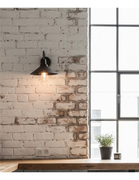 Aplique de pared de exterior Tours - ACB - Diseño industrial retro negro
