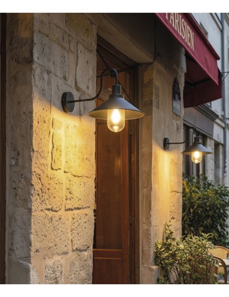 Aplique de pared de exterior Tours - ACB - Diseño industrial retro negro